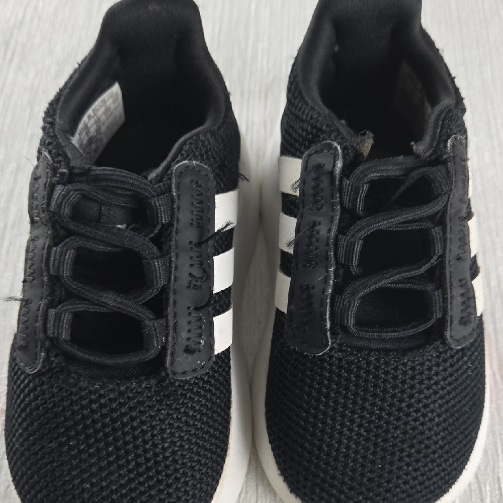 Kids Adidas Black White 3 Stripe‎ Mesh Sneakers Size 5K - Picture 15 of 15
